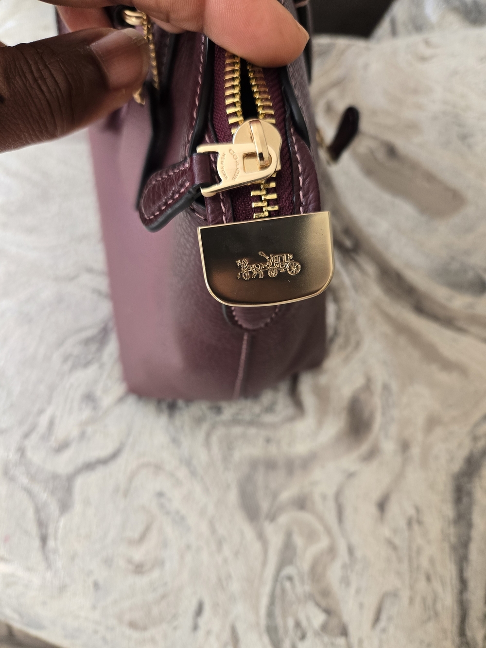 Coach Burgundy Pebbled Leather Satchel with Gold Hardware - Picture 6 of 6
